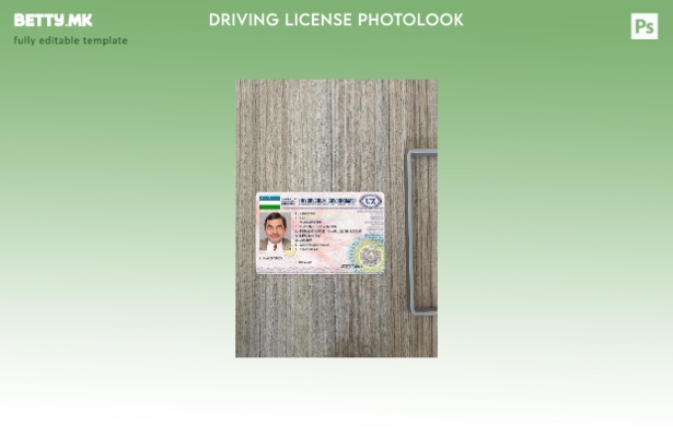 Модерен стил Узбекистанска возачка дозвола претставува преден шаблон со фото изг